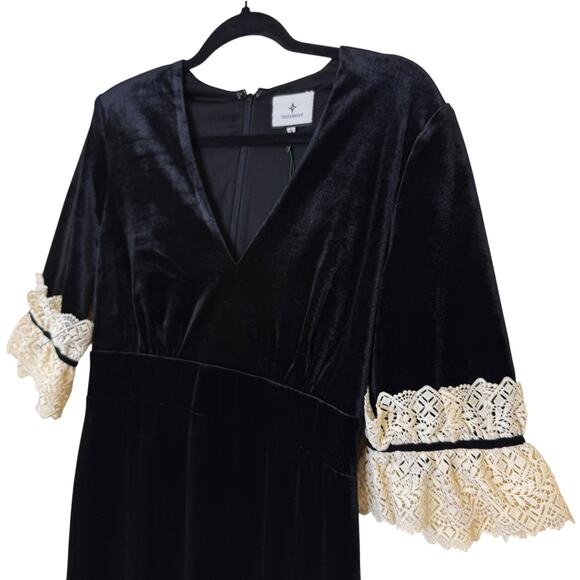 NEW Tuckernuck Black Velvet Odette Midi Dress Size Medium 3/4 Sleeve Elegant - Picture 5 of 9